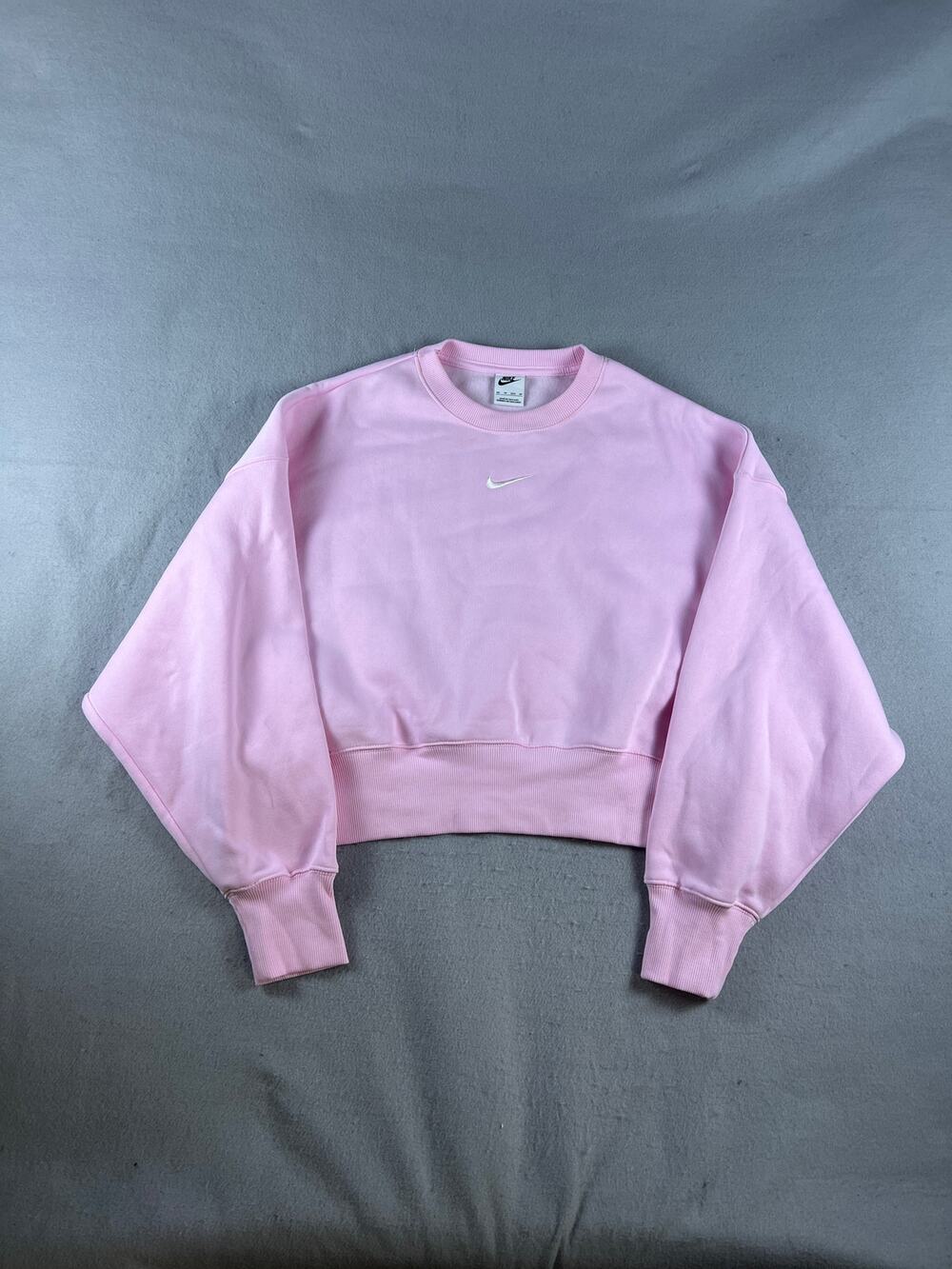 Nike Oversized Cropped Sweatshirt Womens XS Pink Center Swoosh Fleece Pullover